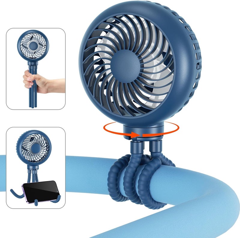 HandFan Portable Stroller Fan [Max 31 Working Hours], Attachable Stroller Fan Clip on for Baby, 4000mAh Rechargeable Battery, 360° Rotate Flexible Tripod, Cooling for Car Seat Crib Treadmill Travel - Image 1